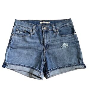 Levi’s Mid Length Cuffed Denim Shorts Size 28 Mid Wash Mid Rise Distressed